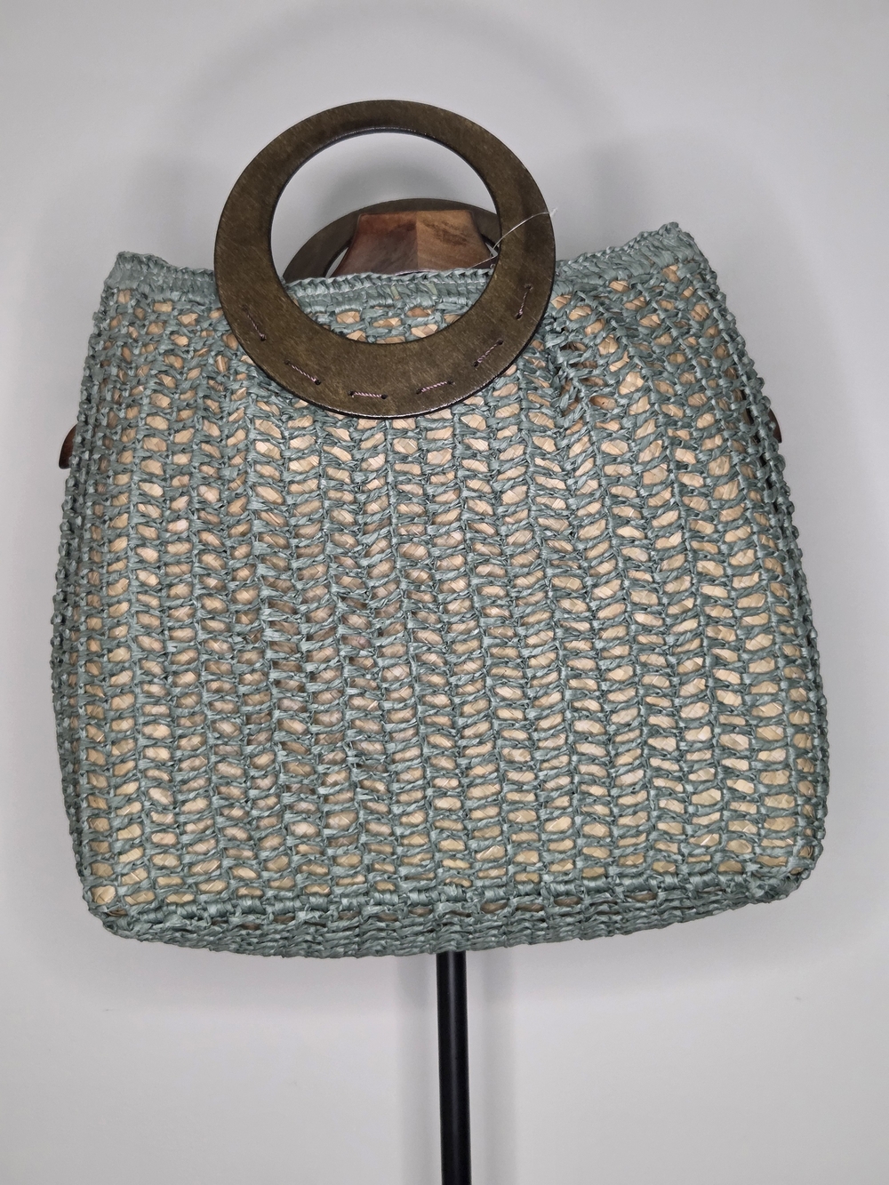 Kelly & Katie Woven Straw Tote Bag with Wooden Ring Handle